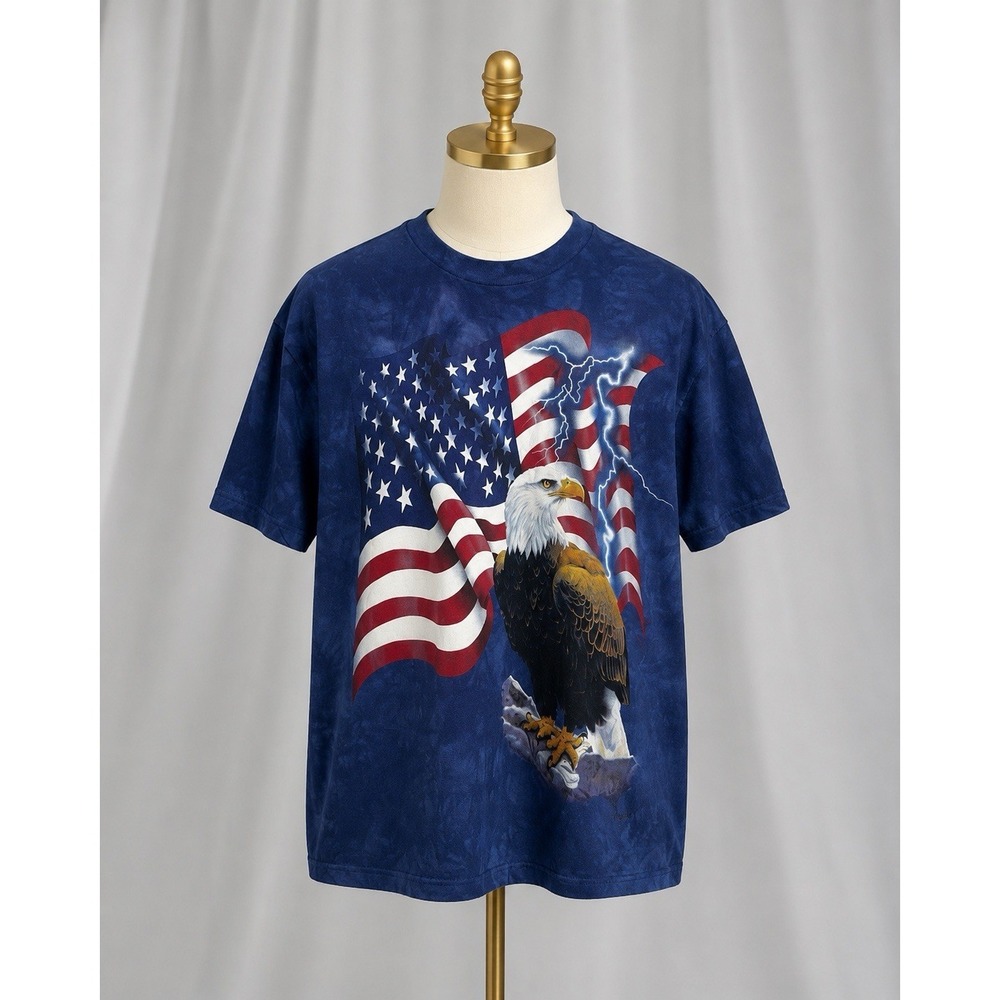 The Mountain Blue Tee Tie Dye American Flag Eagle  Patriotic Men's‎ Large